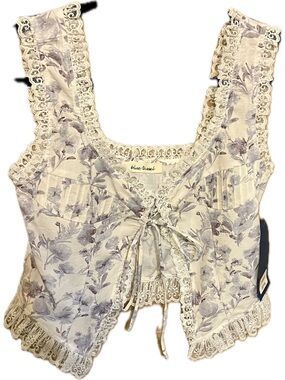 Floral Lace Trim Camisole - Cream, Blue, Gray